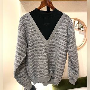 Black and Grey Mock Neck Sweatee